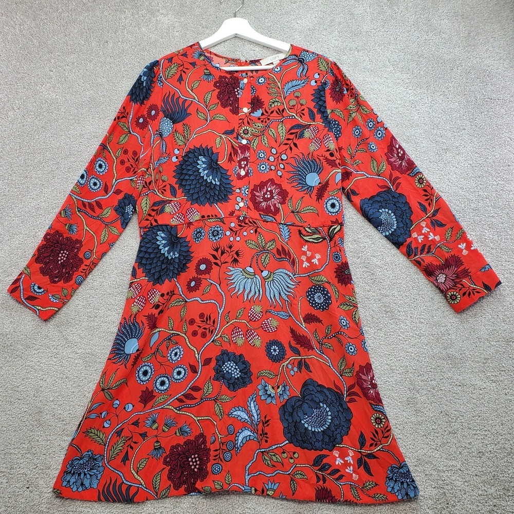 LOFT Premavera Floral Dress Womens 14 Petite Multi‎ Red Cottagecore Peasant